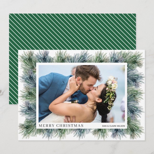 Watercolor Winter Pines Christmas Photo Cards (Front/Back)