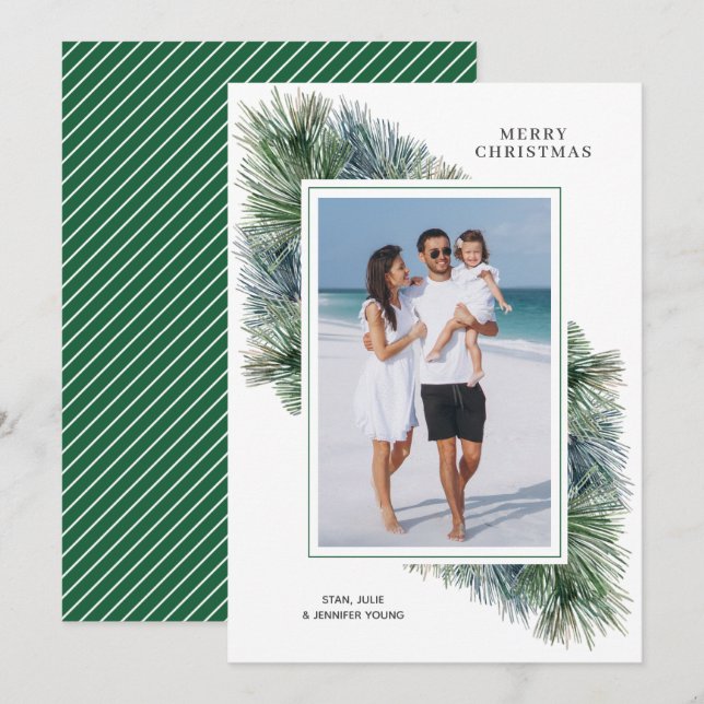 Watercolor Winter Pines Christmas Photo Holiday Card (Front/Back)