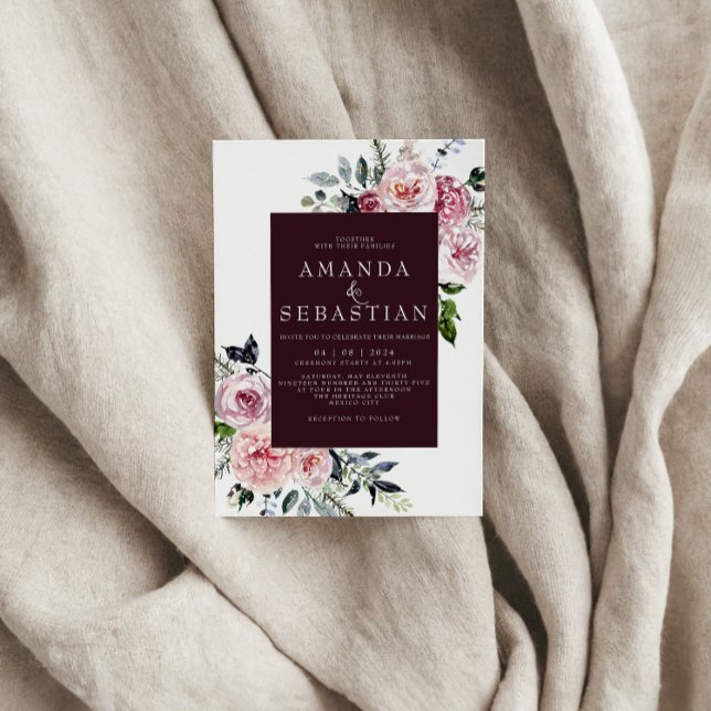 Watercolor Winter Pink Floral Frame Wedding Party Invitation (Creator Uploaded)