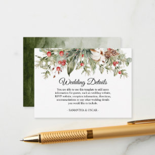Watercolor Winter Poinsettia & Green Pine Tree Enclosure Card