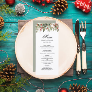 Watercolor Winter Poinsettia & Green Pine Tree Menu