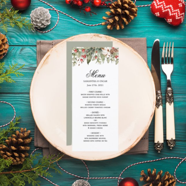 Watercolor Winter Poinsettia &  Green Pine Tree  Menu (Creator Uploaded)