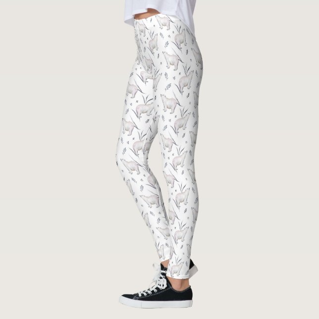 Watercolor Winter Polar Bear Pattern Leggings (Left)