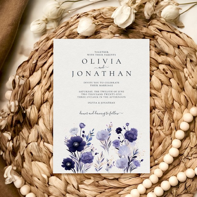 Watercolor Winter Purple Floral Wedding Invitation (Creator Uploaded)