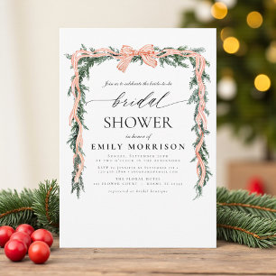 Watercolor Winter Red Bow Christmas Bridal Shower Invitation