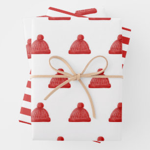 Watercolor winter red hat. Christmas holiday Wrapping Paper Sheet