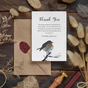 Watercolor Winter Robin Bird   Funeral Thank You Card