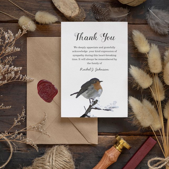 Watercolor Winter Robin Bird | Funeral Thank You Card (Creator Uploaded)