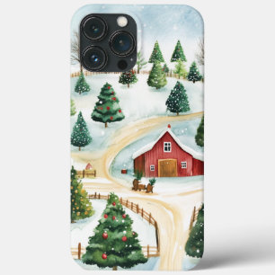 Watercolor Winter Rustic Landscape with Fir Trees iPhone 13 Pro Max Case