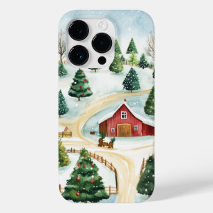 Watercolor Winter Rustic Landscape with Fir Trees Case-Mate iPhone 14 Pro Case
