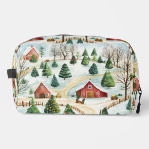 Watercolor Winter Rustic Landscape with Fir Trees Dopp Kit