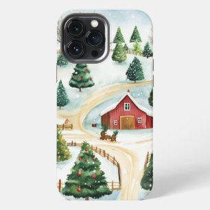 Watercolor Winter Rustic Landscape with Fir Trees iPhone 13 Pro Max Case