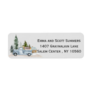 Watercolor Winter Rustic Truck Woodland Address