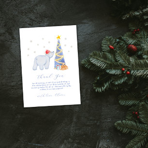 Watercolor Winter Santa Polar Bear Baby Shower  Thank You Card