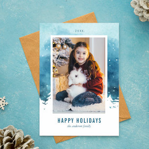 Watercolor Winter Scene Christmas Photo Holiday Card