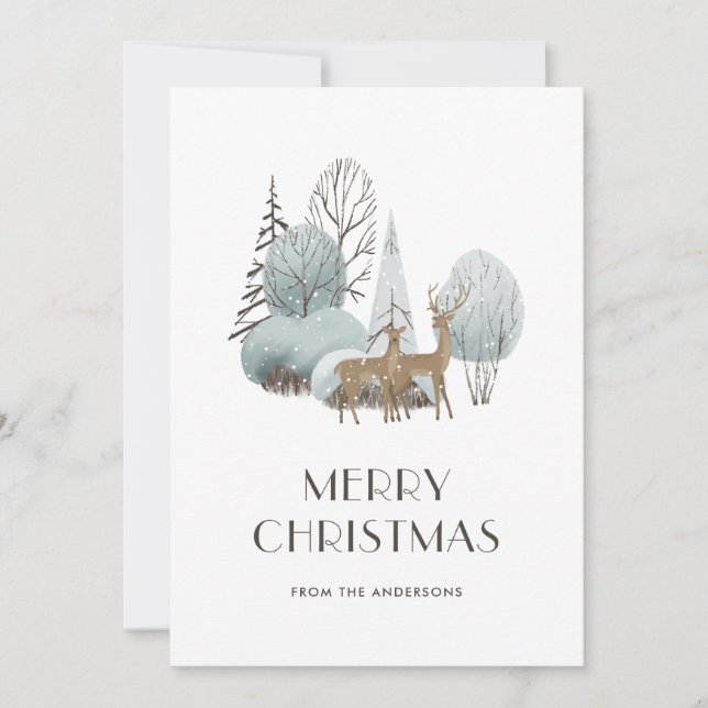 Watercolor Winter Scene Deer Christmas Cards (Front)