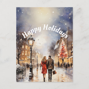 Watercolor Winter Scene Happy Holidays Postcard