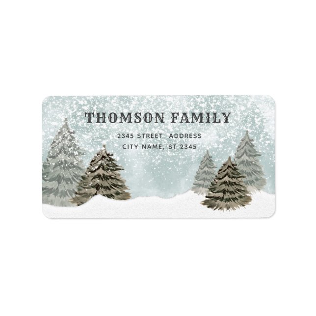 Watercolor Winter scene Holiday Label (Front)