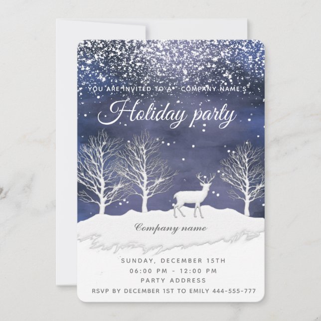 Watercolor winter scene holiday party company  inv invitation (Front)