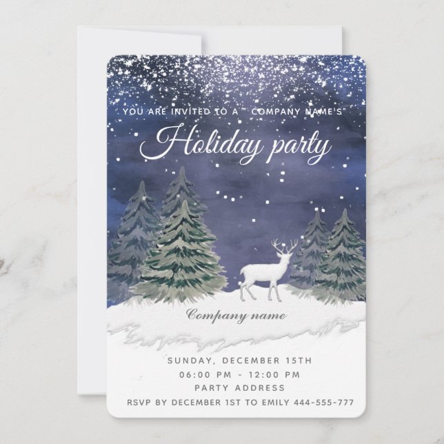 Watercolor winter scene holiday party company  inv invitation (Front)