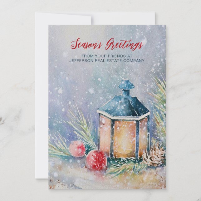 Watercolor Winter Scene Holidays Company Business  Holiday Card (Front)