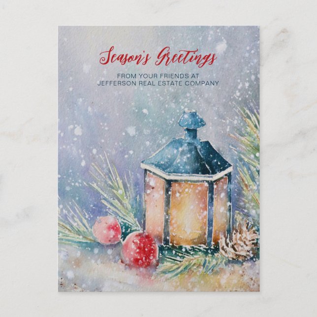 Watercolor Winter Scene Holidays Company Business  Holiday Postcard (Front)
