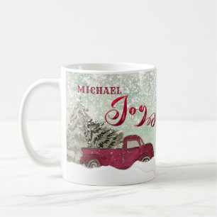 Watercolor Winter scene red truck Joy Holiday  Coffee Mug