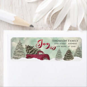 Watercolor Winter scene red truck Joy Holiday Lab