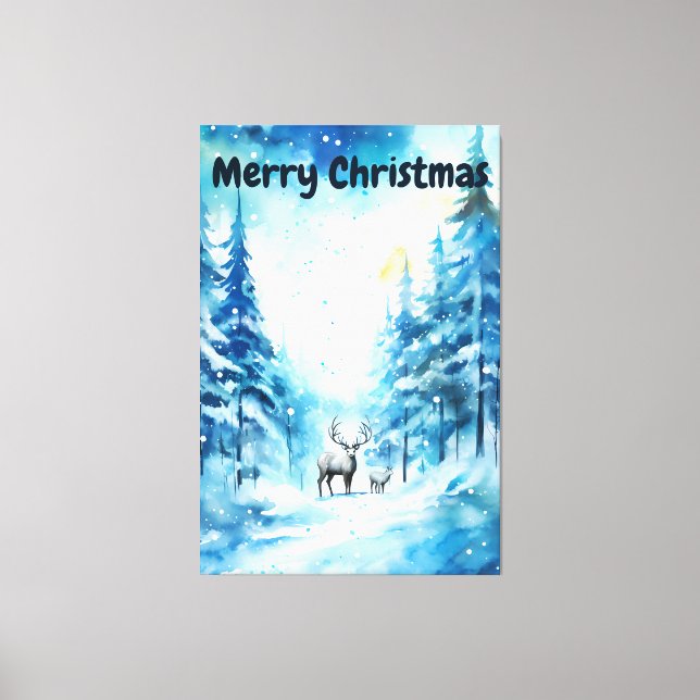 Watercolor Winter Scenery North Pole Christmas Canvas Print (Front)
