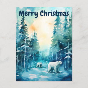 Watercolor Winter Scenery North Pole Christmas Holiday Postcard