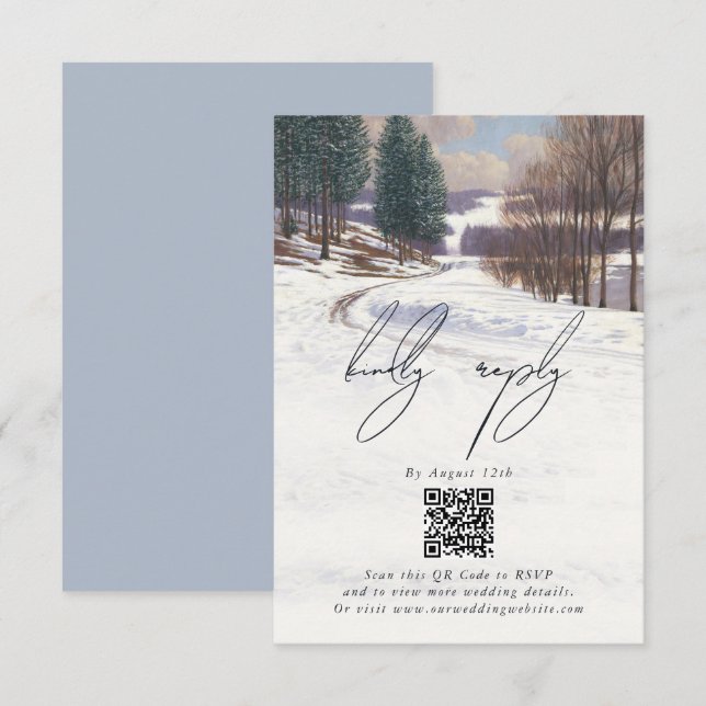 Watercolor Winter Snow Landscape Wedding Enclosure Card (Front/Back)