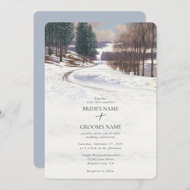 Watercolor Winter Snow Landscape Wedding Invitation (Front/Back)