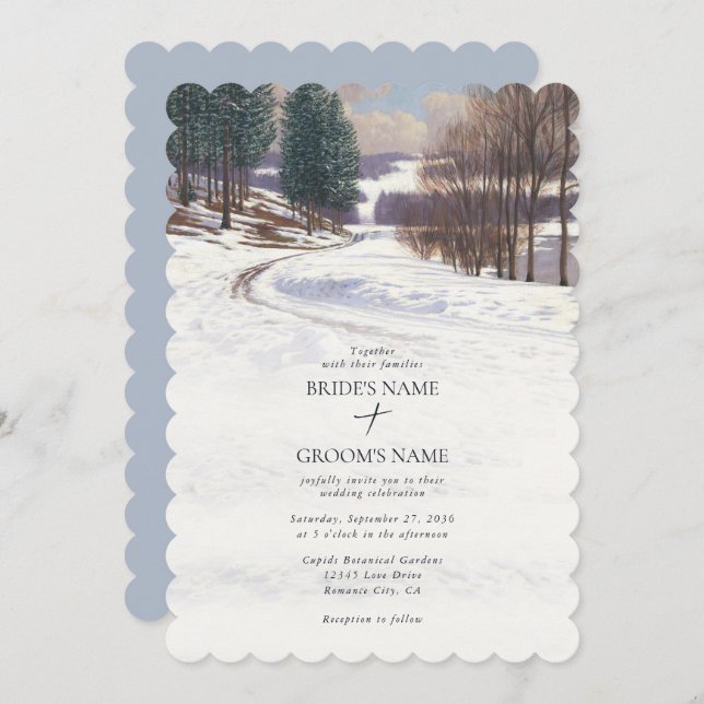 Watercolor Winter Snow Landscape Wedding Invitation (Front/Back)
