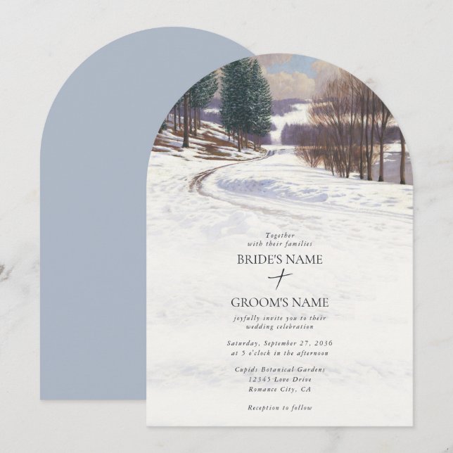 Watercolor Winter Snow Landscape Wedding Invitation (Front/Back)