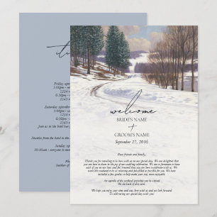 Watercolor Winter Snow Landscape Wedding Itinerary Programme