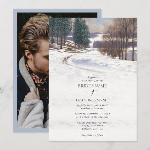 Watercolor Winter Snow Landscape Wedding Photo Invitation