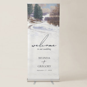 Watercolor Winter Snow Landscape Wedding Retractable Banner