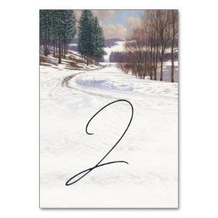 Watercolor Winter Snow Landscape Wedding Table Number