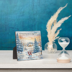 Watercolor Winter Snowflake Hut in Forest Monogram Plaque