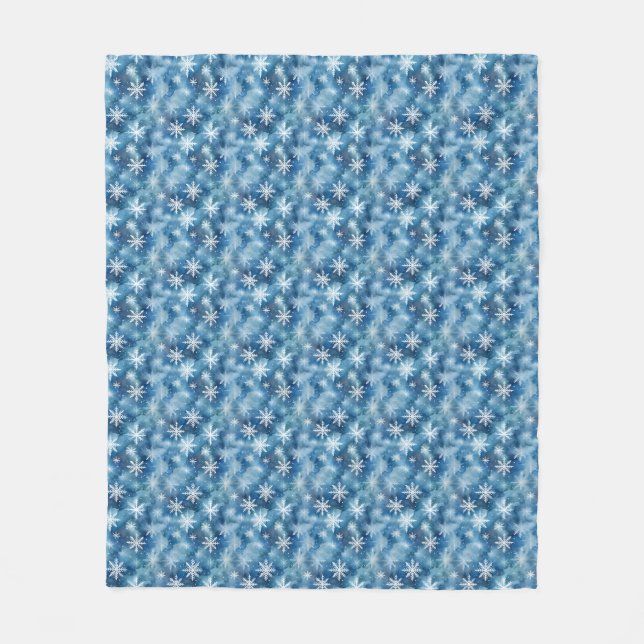 Watercolor winter snowflakes blue background fleece blanket (Front)