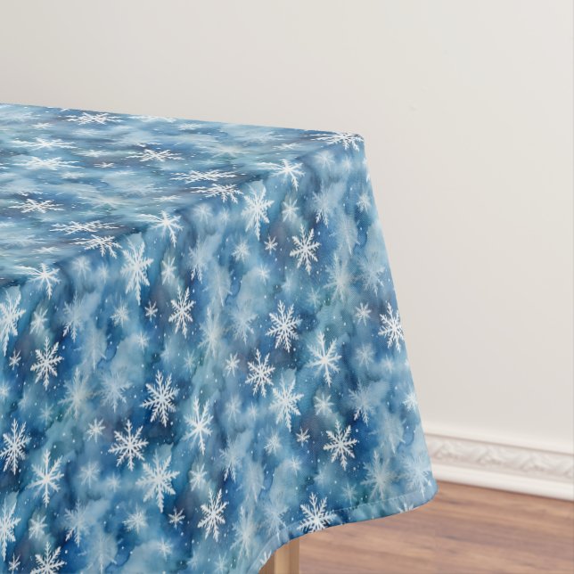 Watercolor winter snowflakes blue background  tablecloth (In Situ)