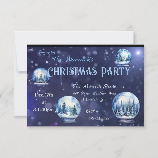 Watercolor Winter Snowglobe Christmas Party Custom Invitation (Front)