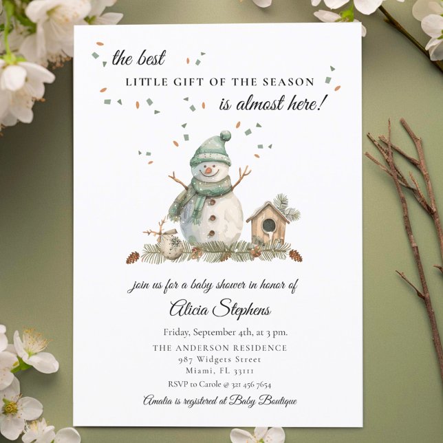 Watercolor Winter Snowman Baby Shower Invitation (Creator Uploaded)