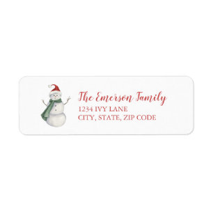 Watercolor Winter Snowman Return Address