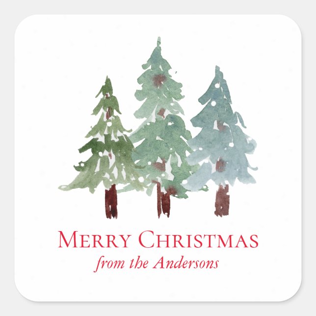 Watercolor Winter Snowy Pine Christmas    Square Sticker (Front)
