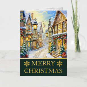 Watercolor Winter Street Scene Christmas Card