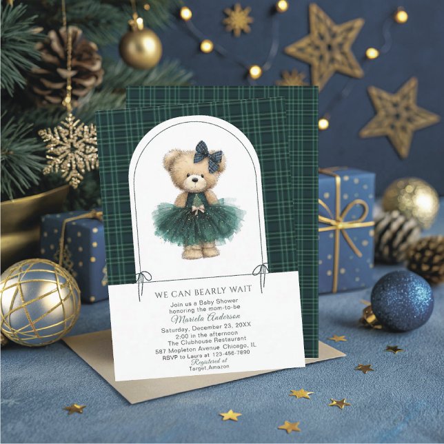 Watercolor  Winter  Teddy bear Christmas Baby Show Invitation (Creator Uploaded)