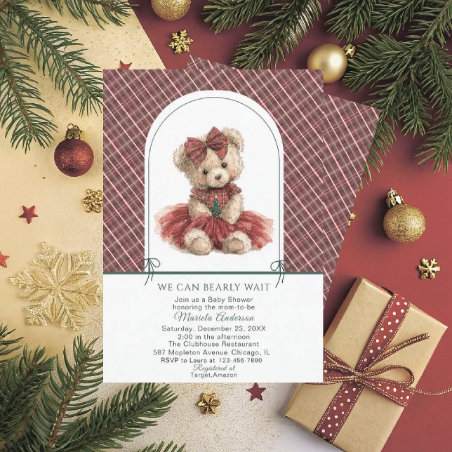 Watercolor  Winter  Teddy bear Christmas Baby Show Invitation (Creator Uploaded)