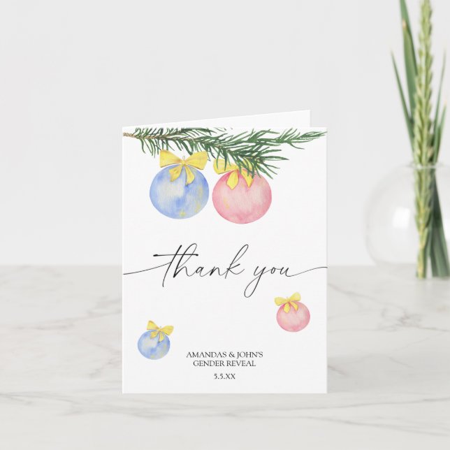 Watercolor Winter Thank you gender reveal Card (Front)