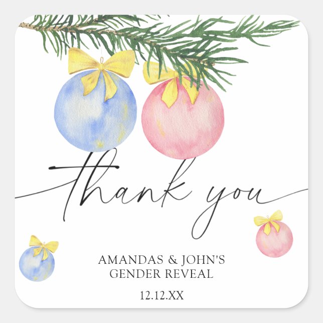 Watercolor Winter Thank you gender reveal Square Sticker (Front)
